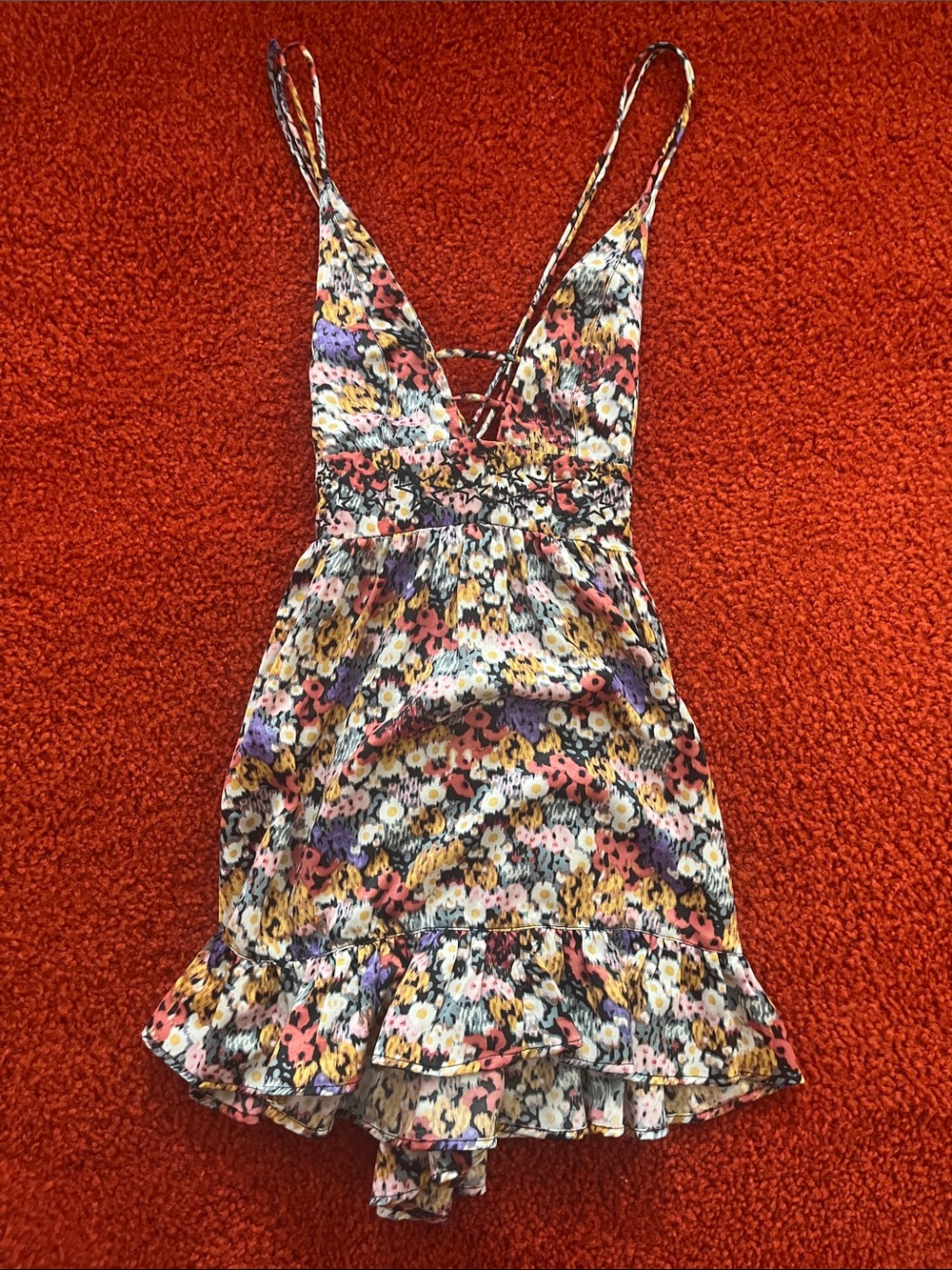 Urban Outfitters Multicolor Floral V-Neck Ruffle Mini Dress